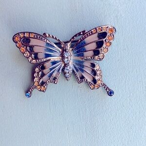 Monet Blue Butterfly Enamel Rhinestone Pin